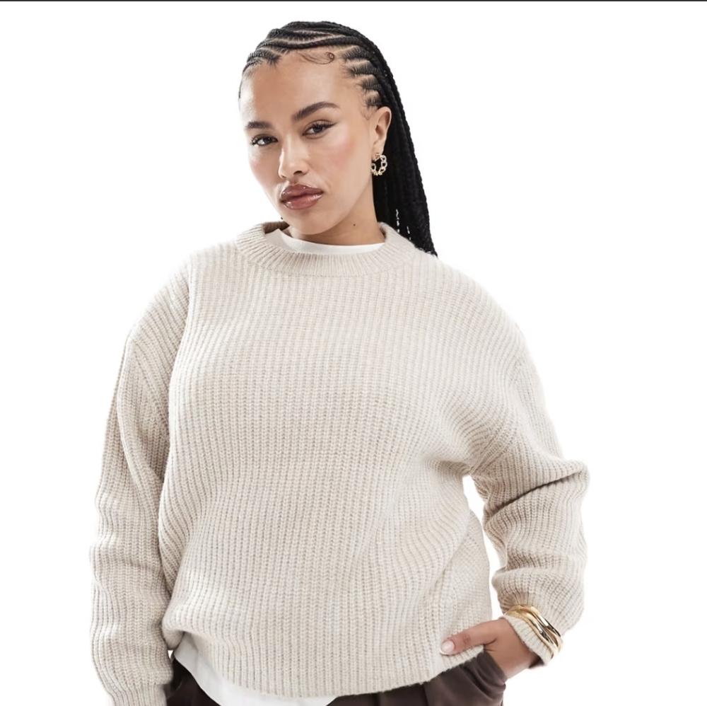 Oversized Cozy Crew Neck Ribbed Sweater P2P 21"